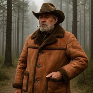 Vintage RICE Sheepskin Marlboro Man Jacket Brown